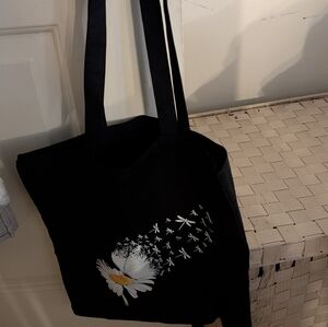 Black Tote Bag with Floral Design